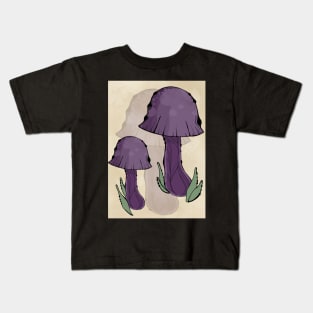 Dark Purple Cottagecore Mushrooms, Classy Portrait Style Kids T-Shirt